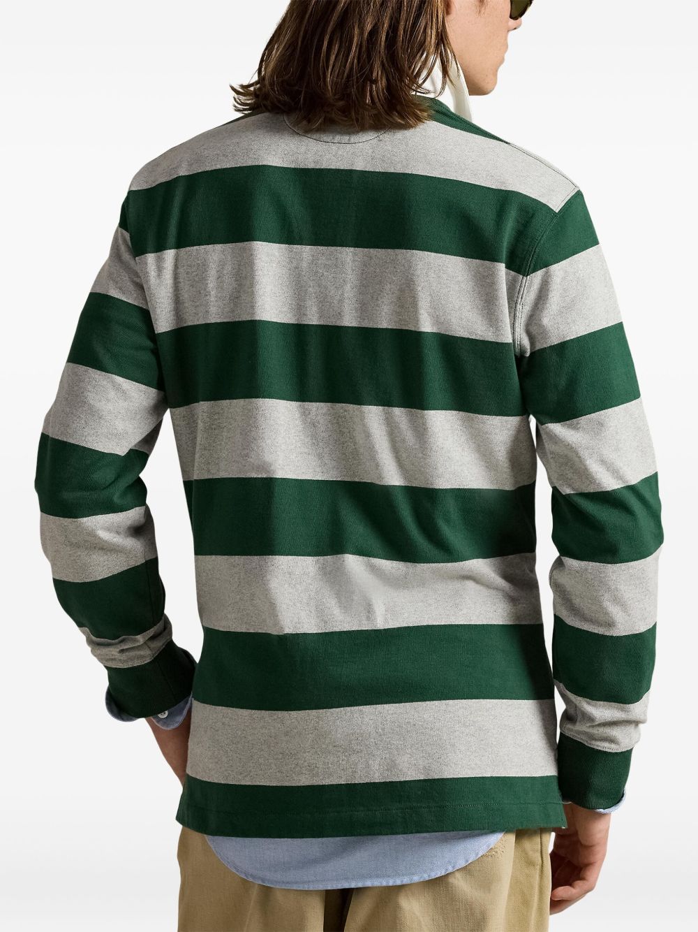 striped-pattern long-sleeve polo shirt