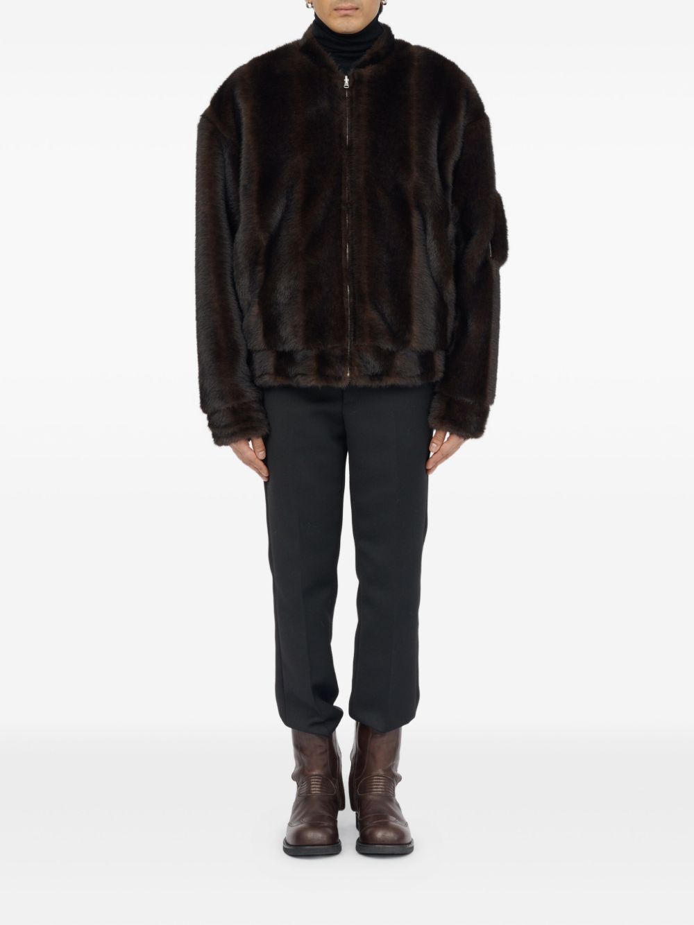 faux-fur zip-front bomber jacket