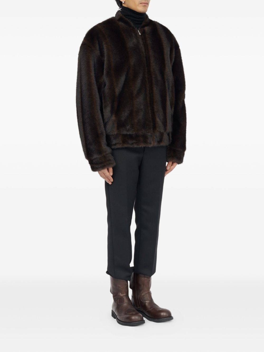 faux-fur zip-front bomber jacket