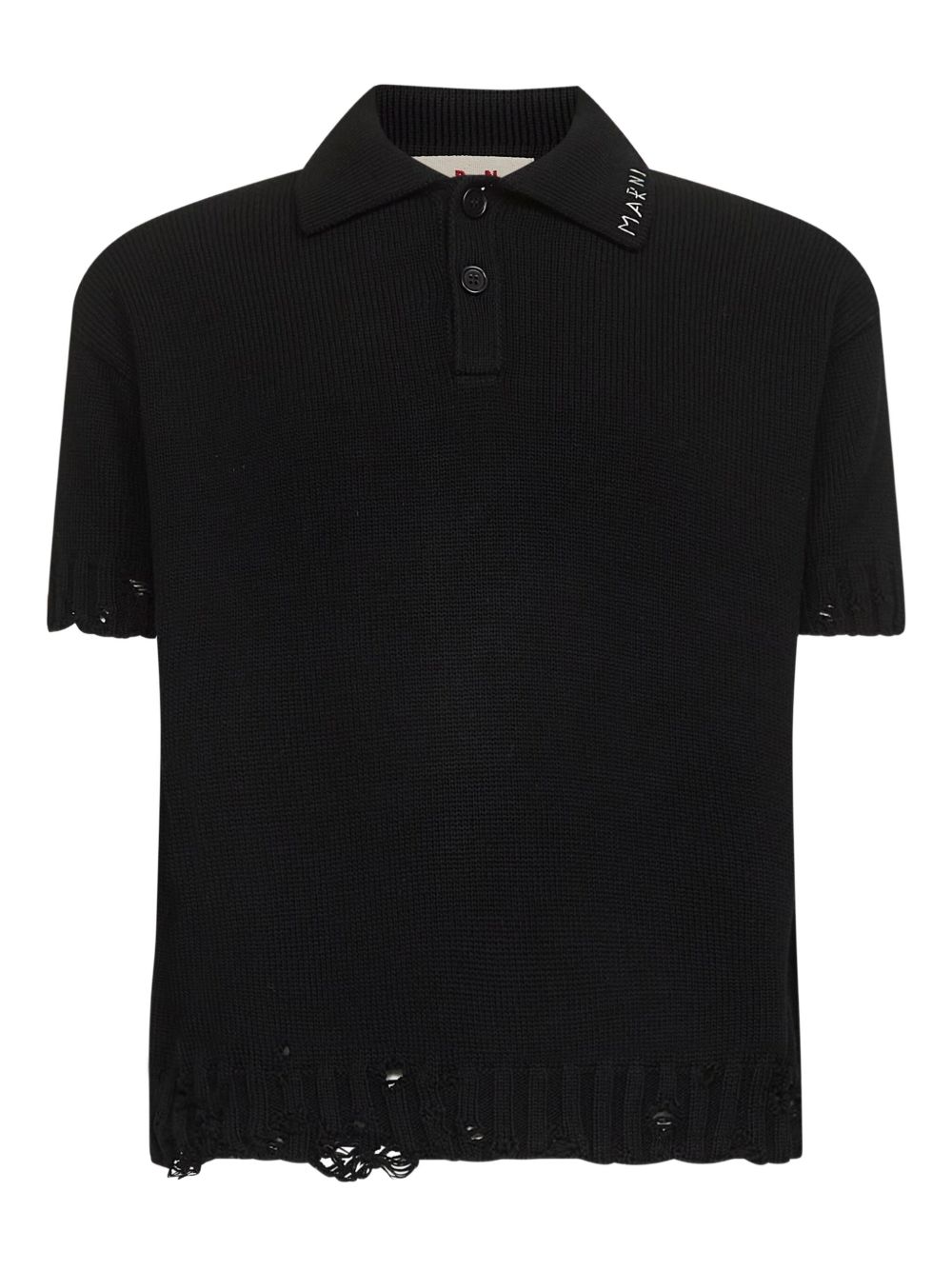 ribbed-collar frayed-edge polo shirt
