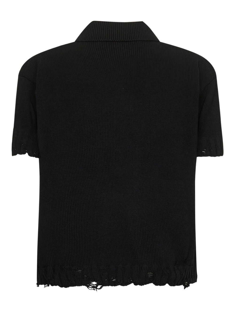 ribbed-collar frayed-edge polo shirt