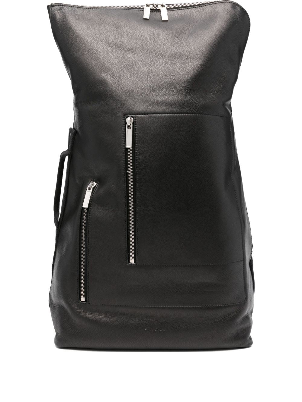 Cargo zip-fastening leather backpack