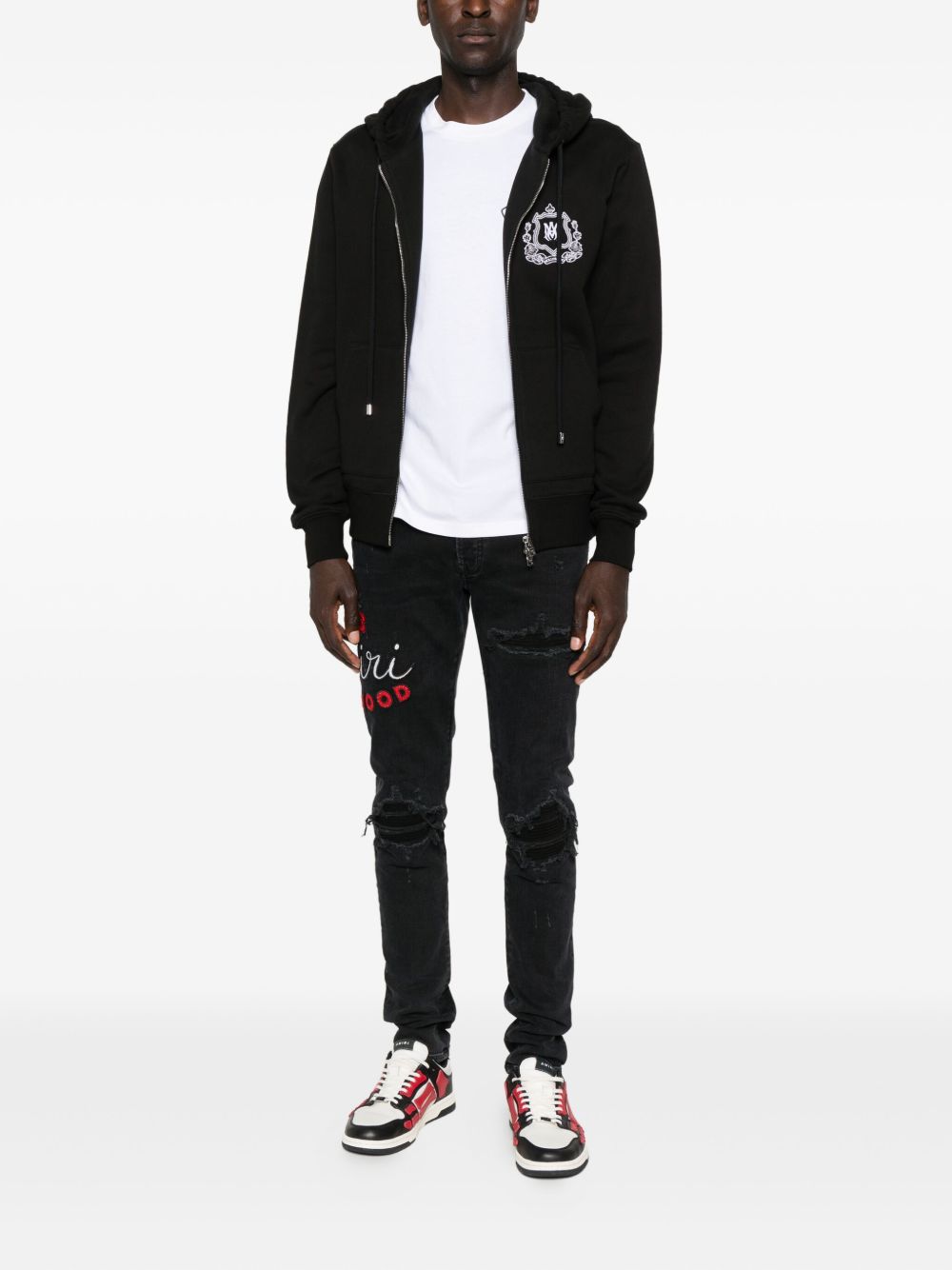 embroidered distressed jeans