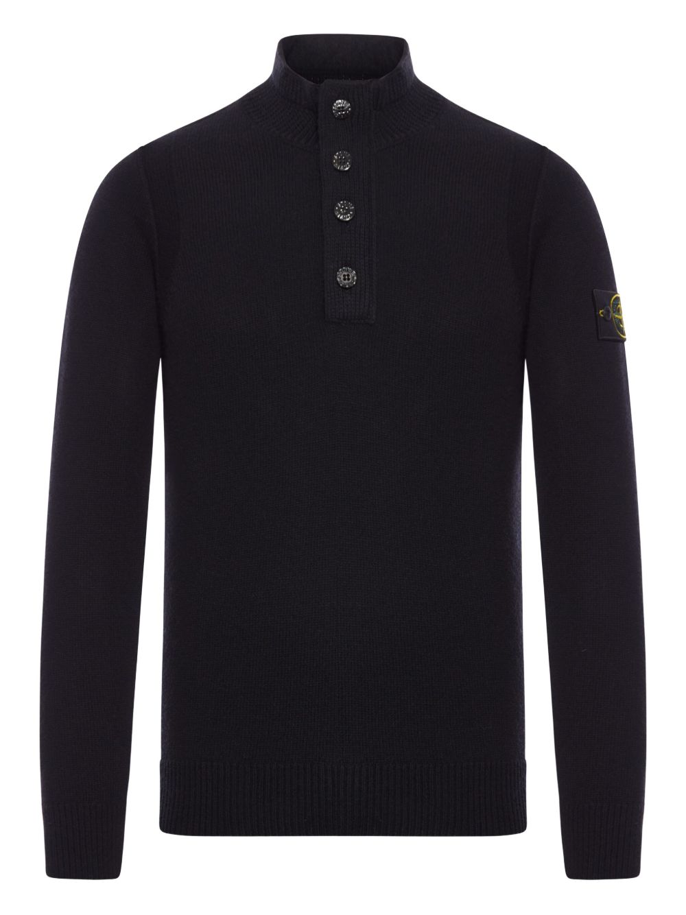 high-neck button wool sweater