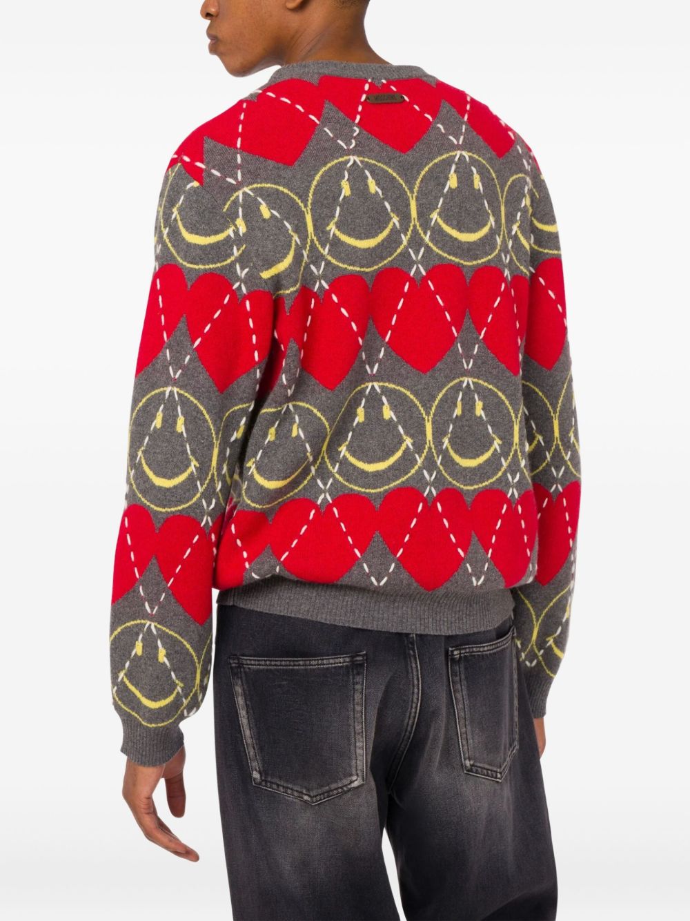 smiley-face heart-pattern sweater