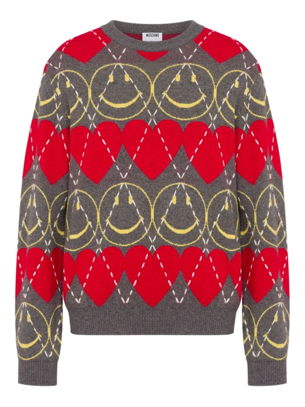 smiley-face heart-pattern sweater