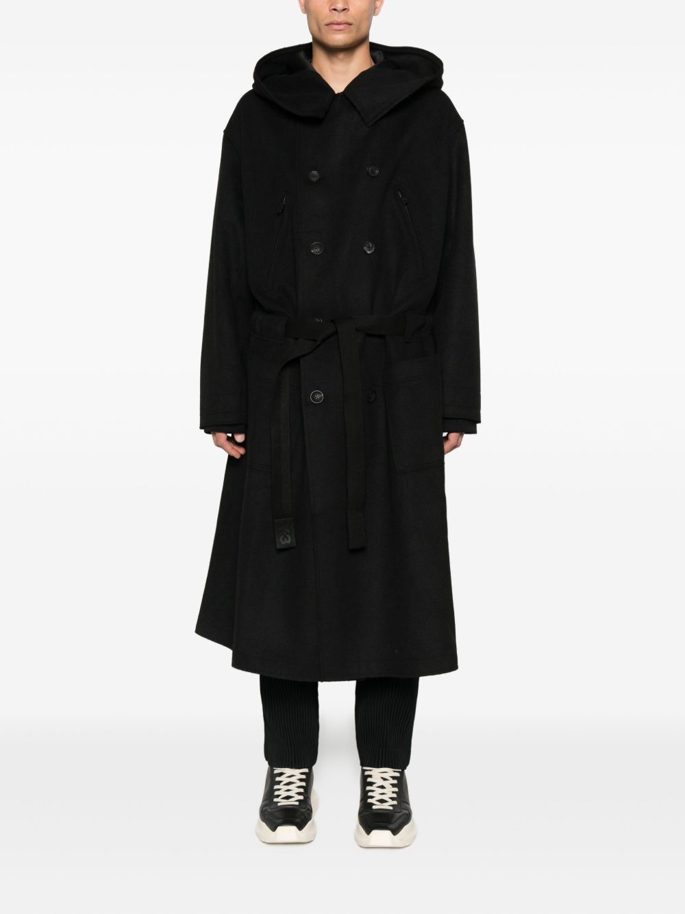 hooded double-breasted coat