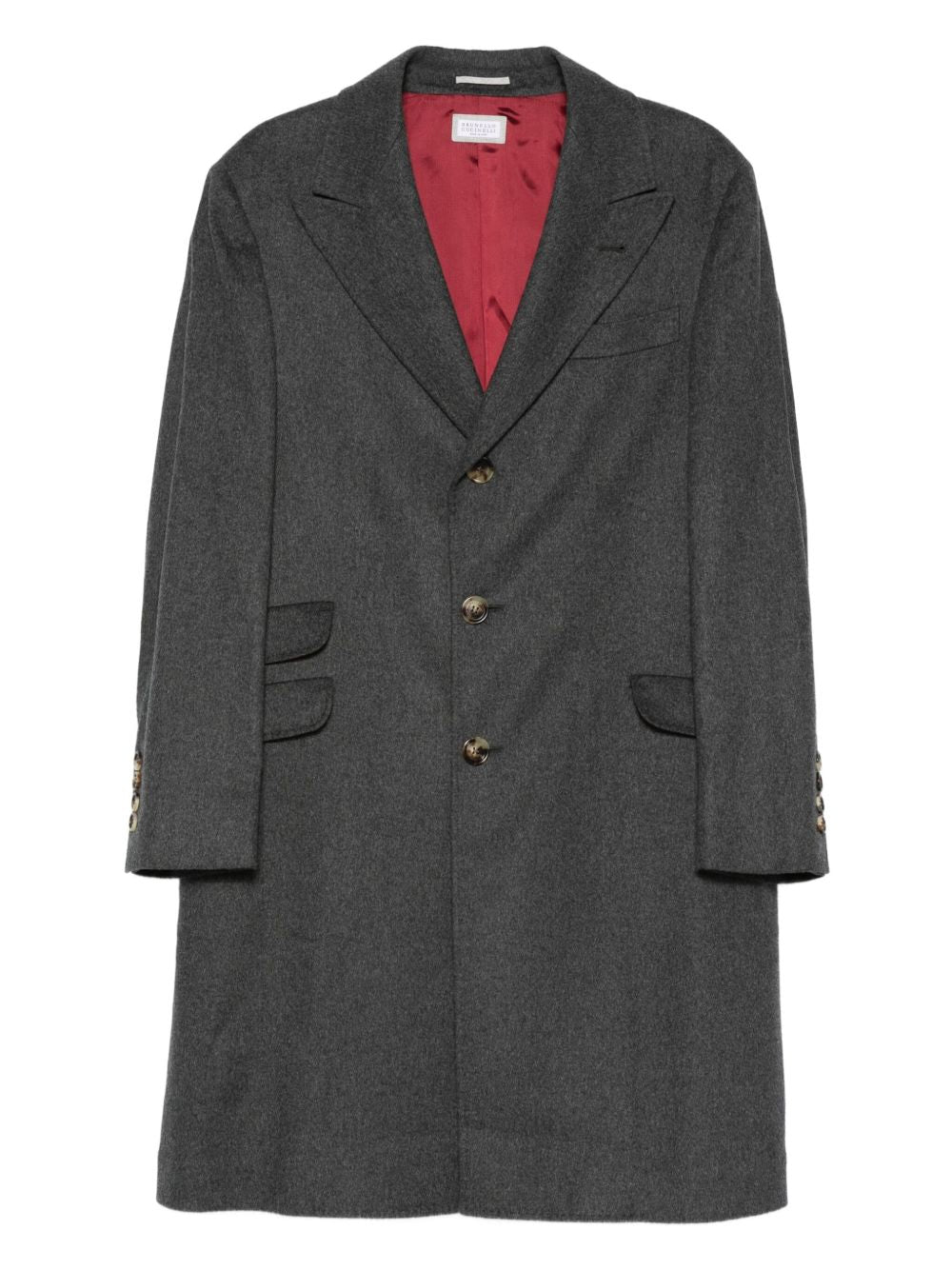 button-fastening flap-pocket coat