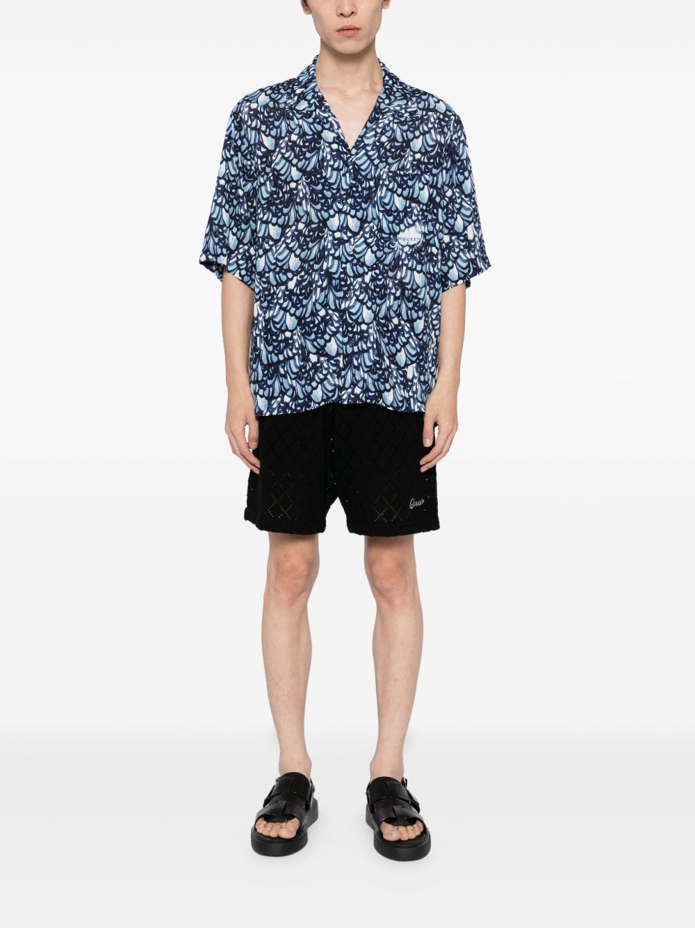 feather-print short-sleeve shirt