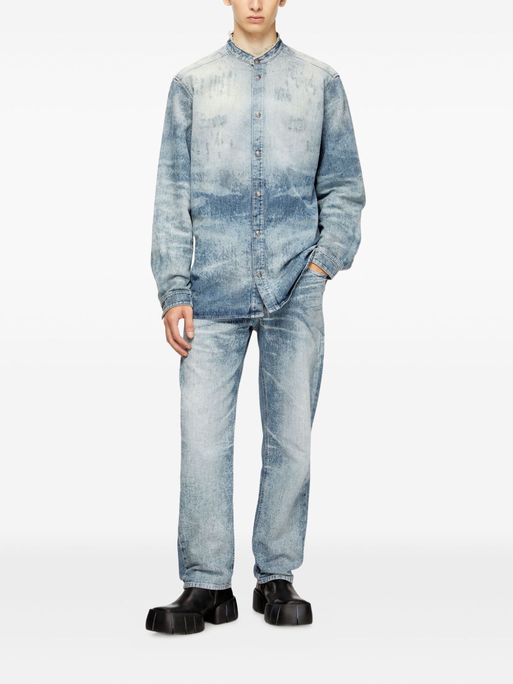 mandarin-collar denim shirt