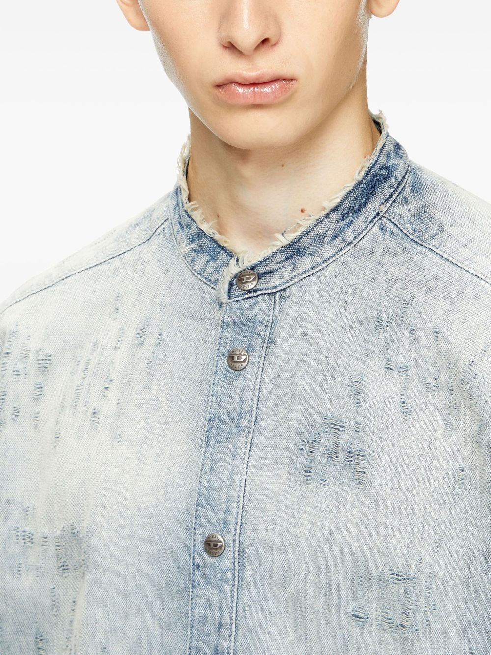 mandarin-collar denim shirt