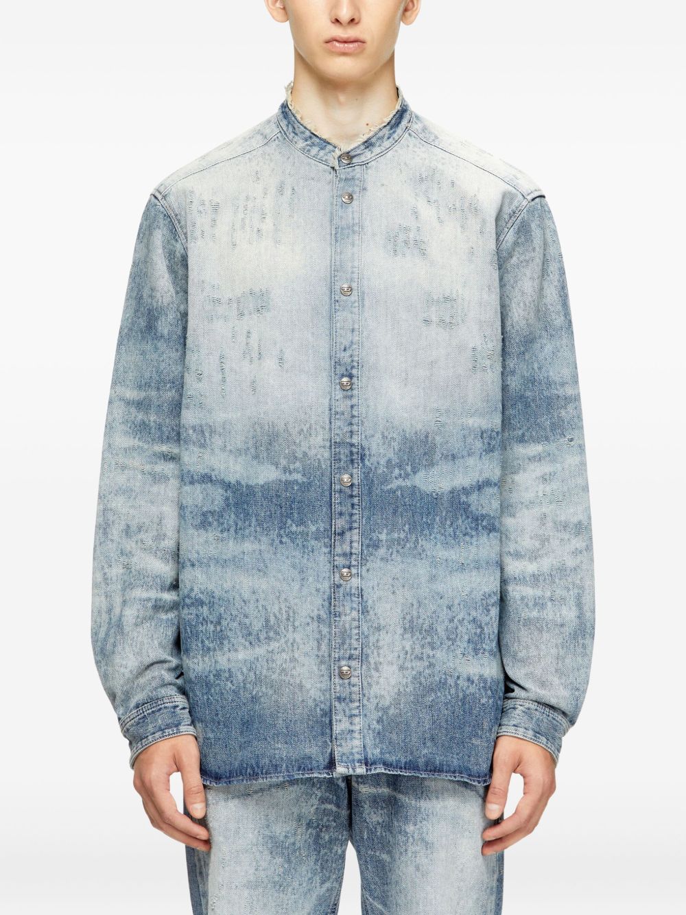mandarin-collar denim shirt