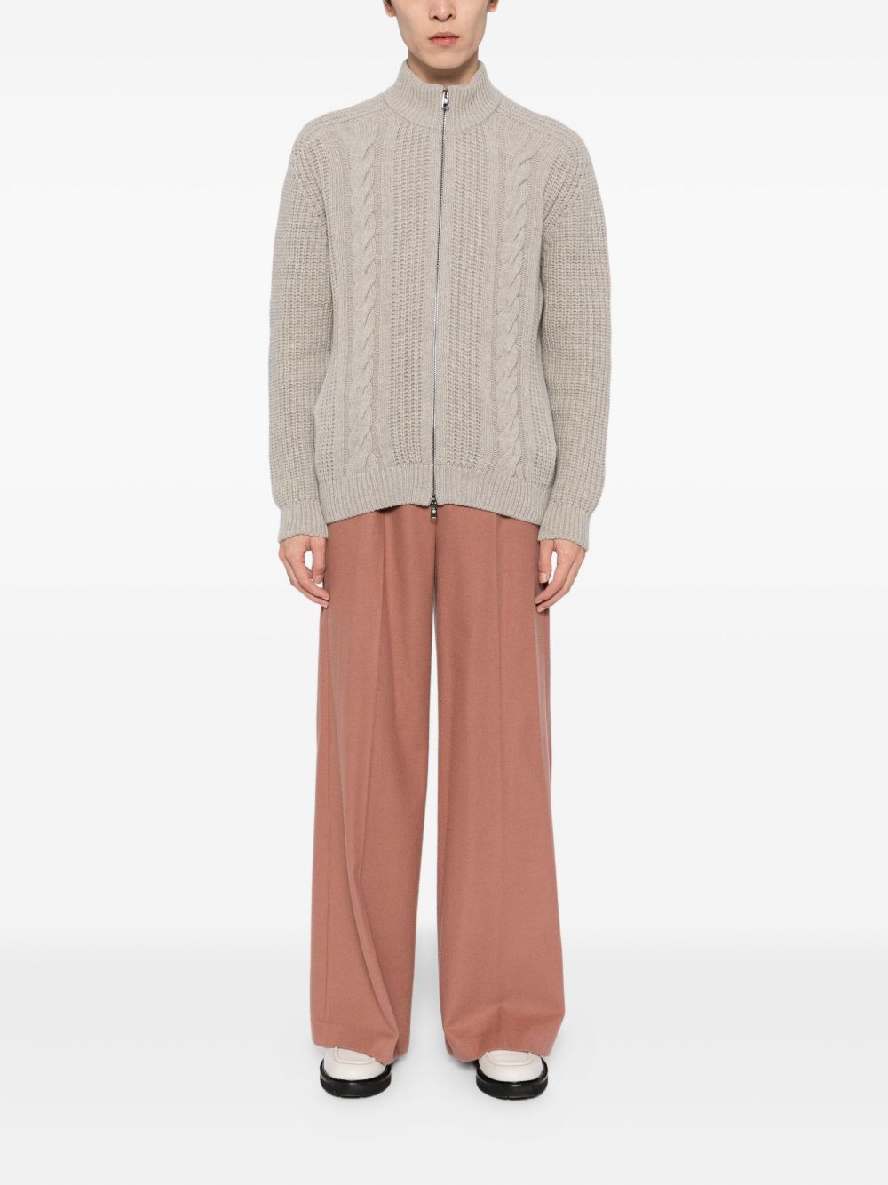 cable-knit zip-up cardigan