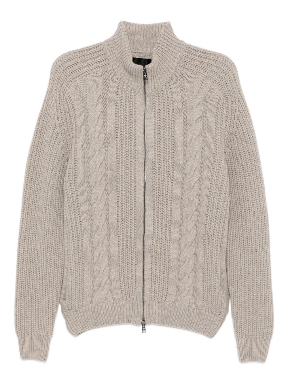 cable-knit zip-up cardigan
