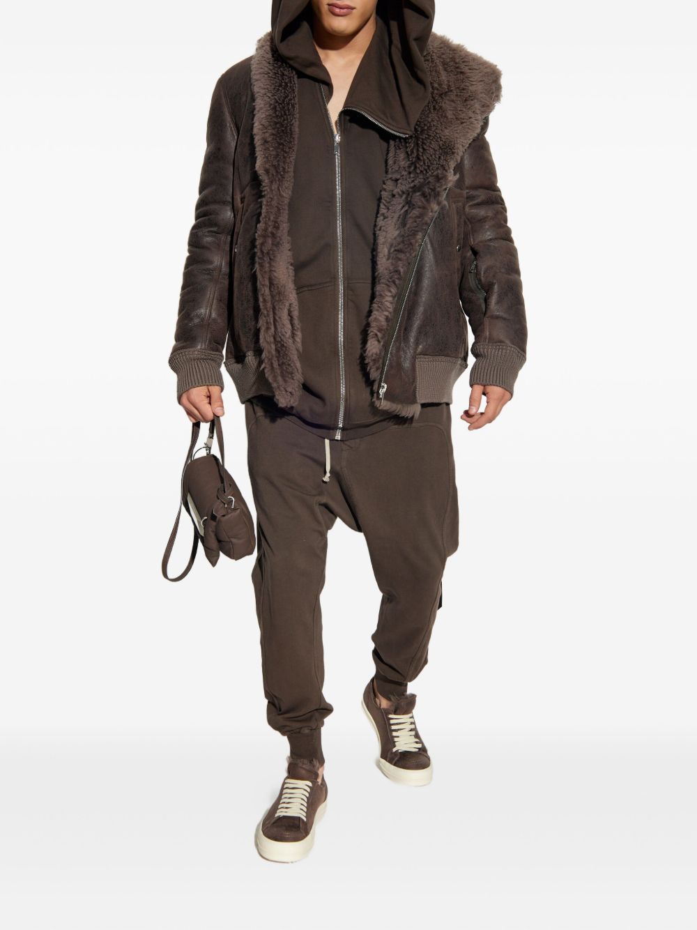 shearling-collared zip-front jacket
