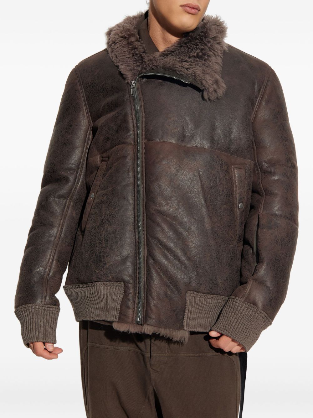 shearling-collared zip-front jacket