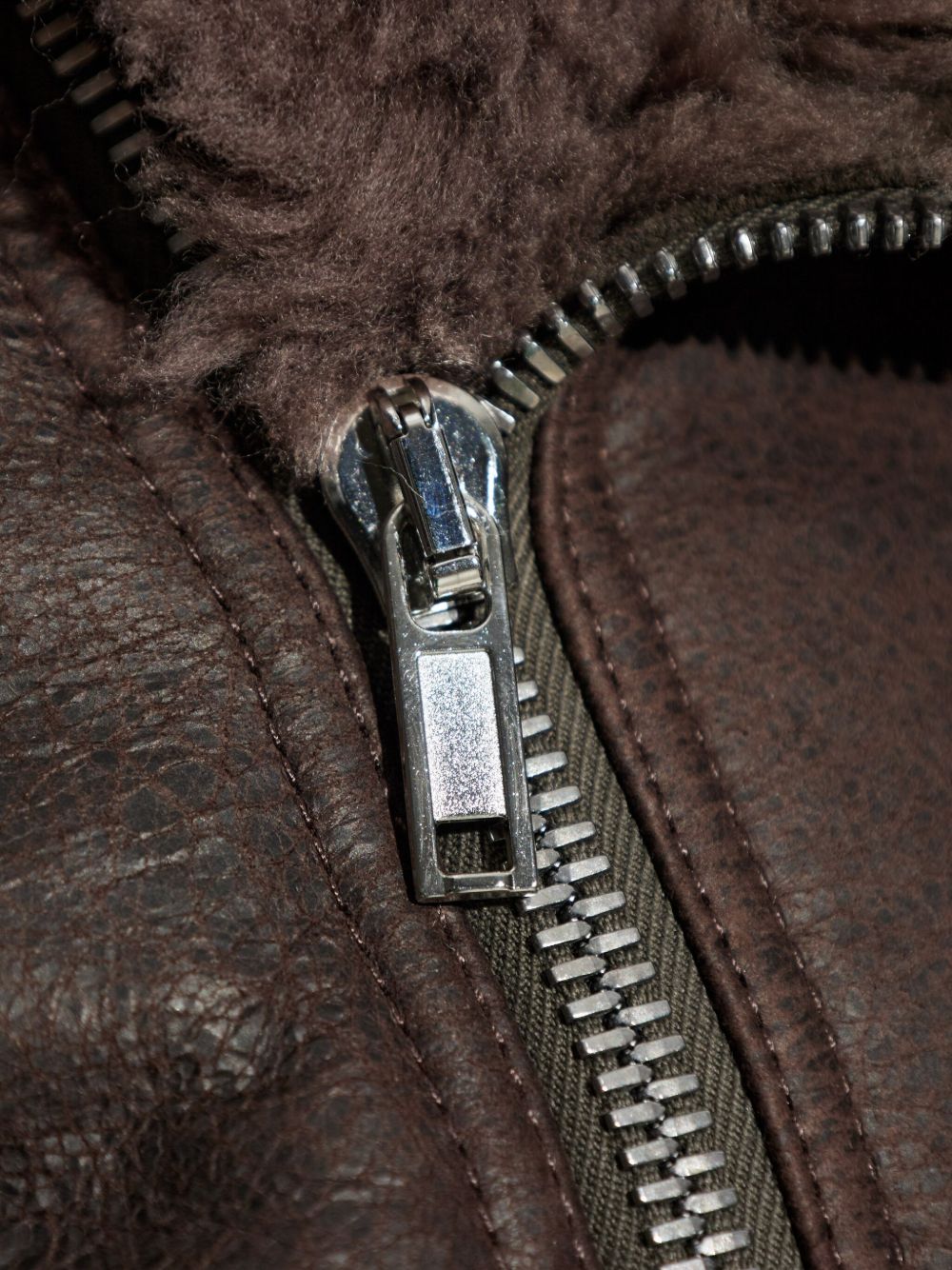 shearling-collared zip-front jacket
