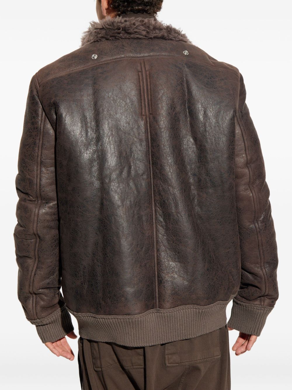 shearling-collared zip-front jacket