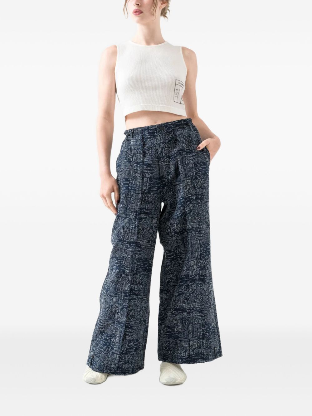 cotton-wool blend textured trousers