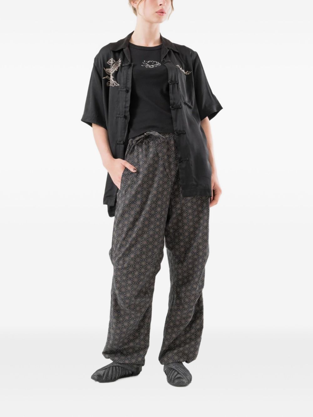 geometric-pattern track pants