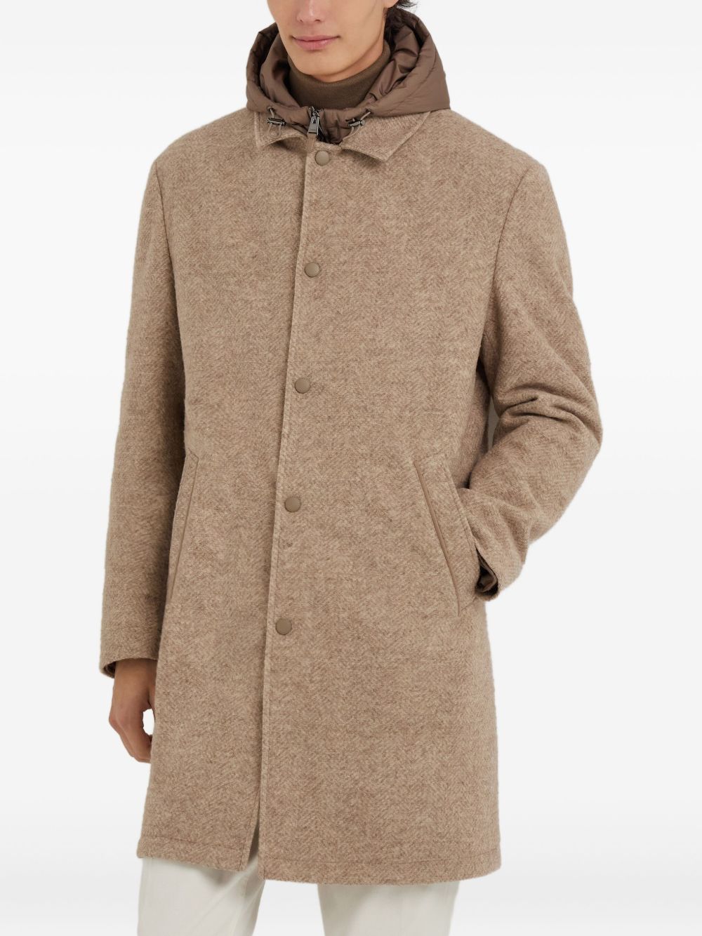 hooded single-breasted coat