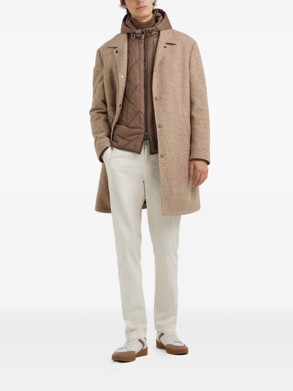 hooded single-breasted coat