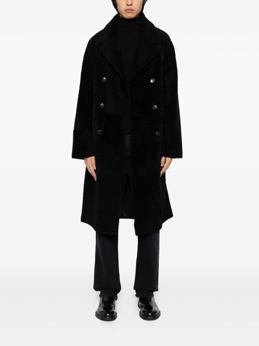 leather double-breasted coat