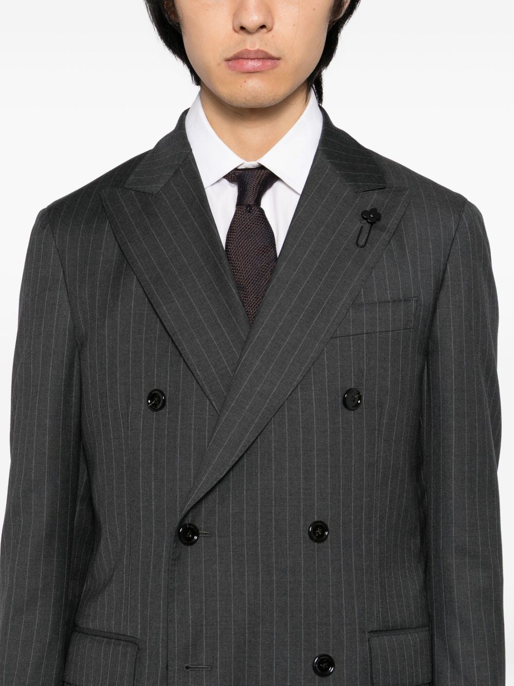 pinstripe-pattern double-breasted suit