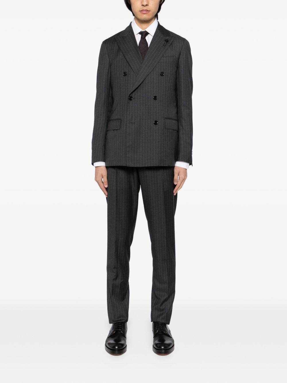 pinstripe-pattern double-breasted suit