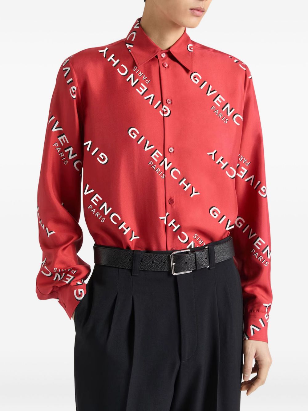 logo-print silk shirt