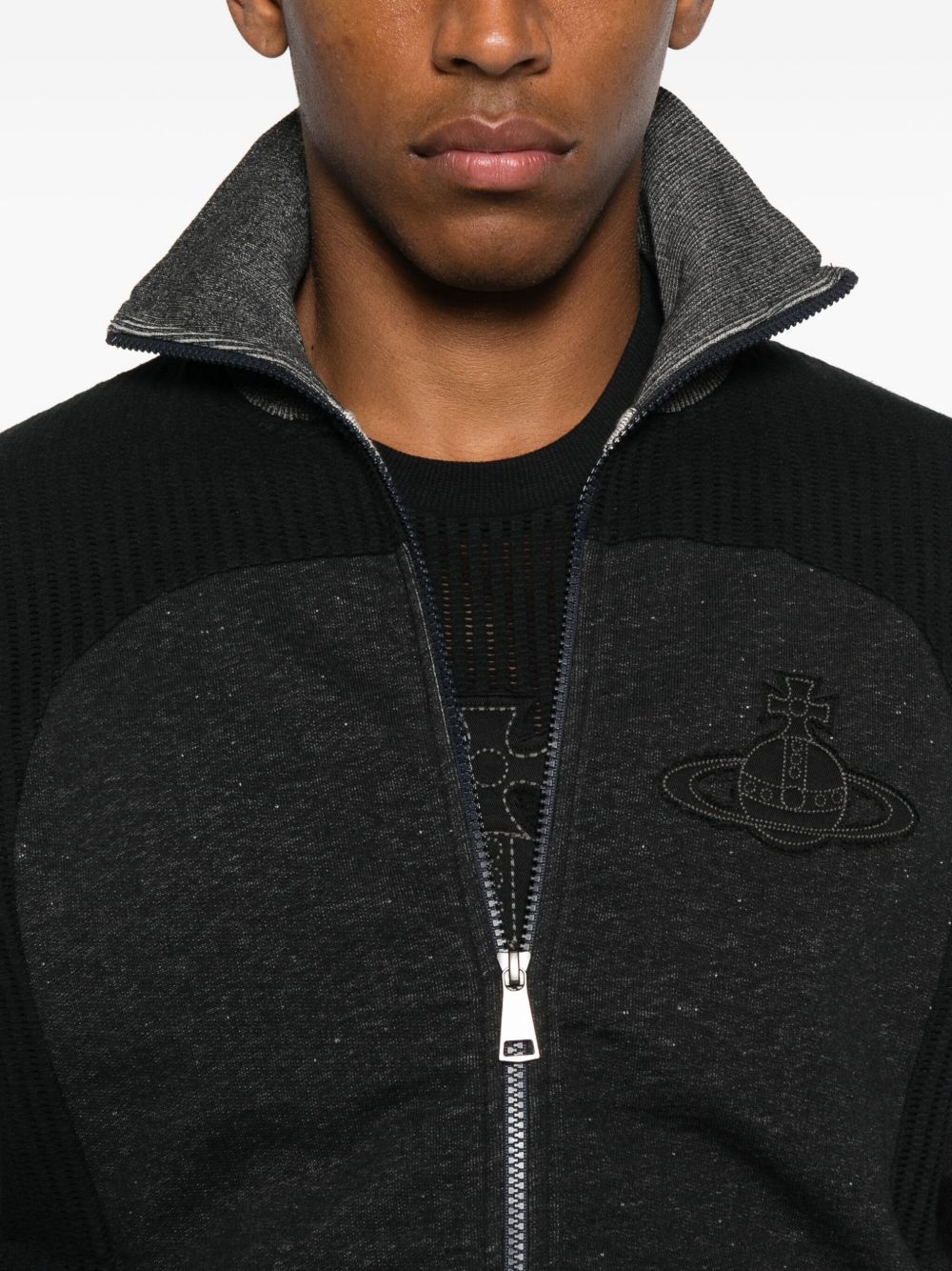 embroidered-orb zip-fastening sweatshirt