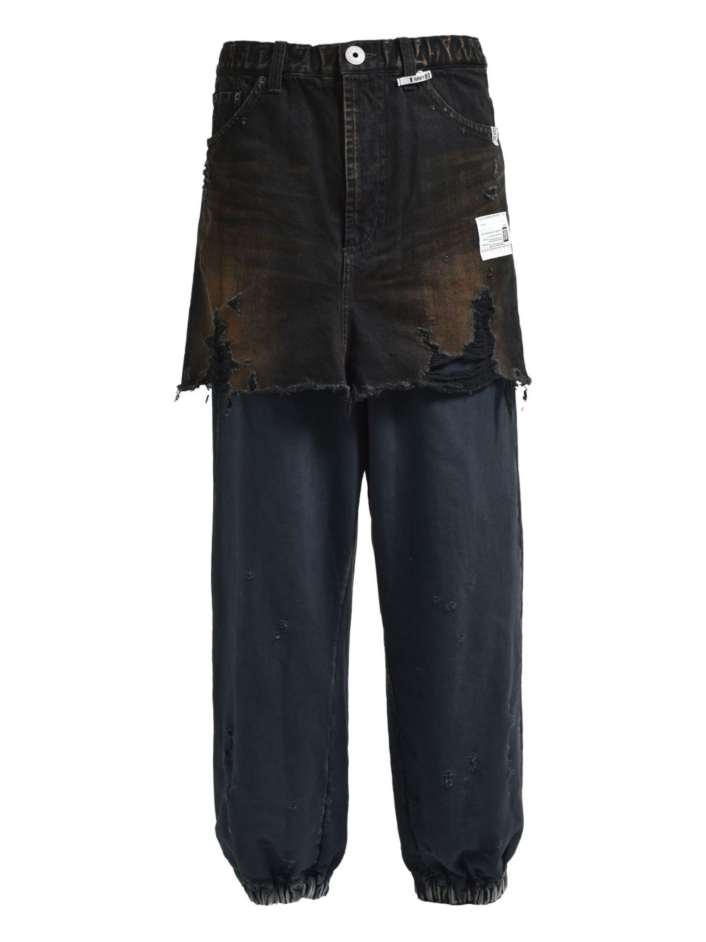 frayed denim-panel jeans