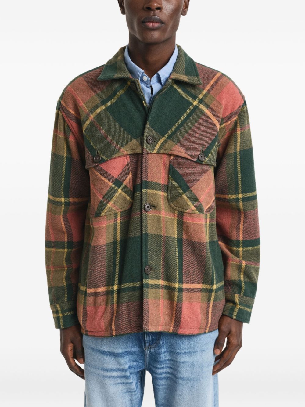 checked wool-blend shirt jacket