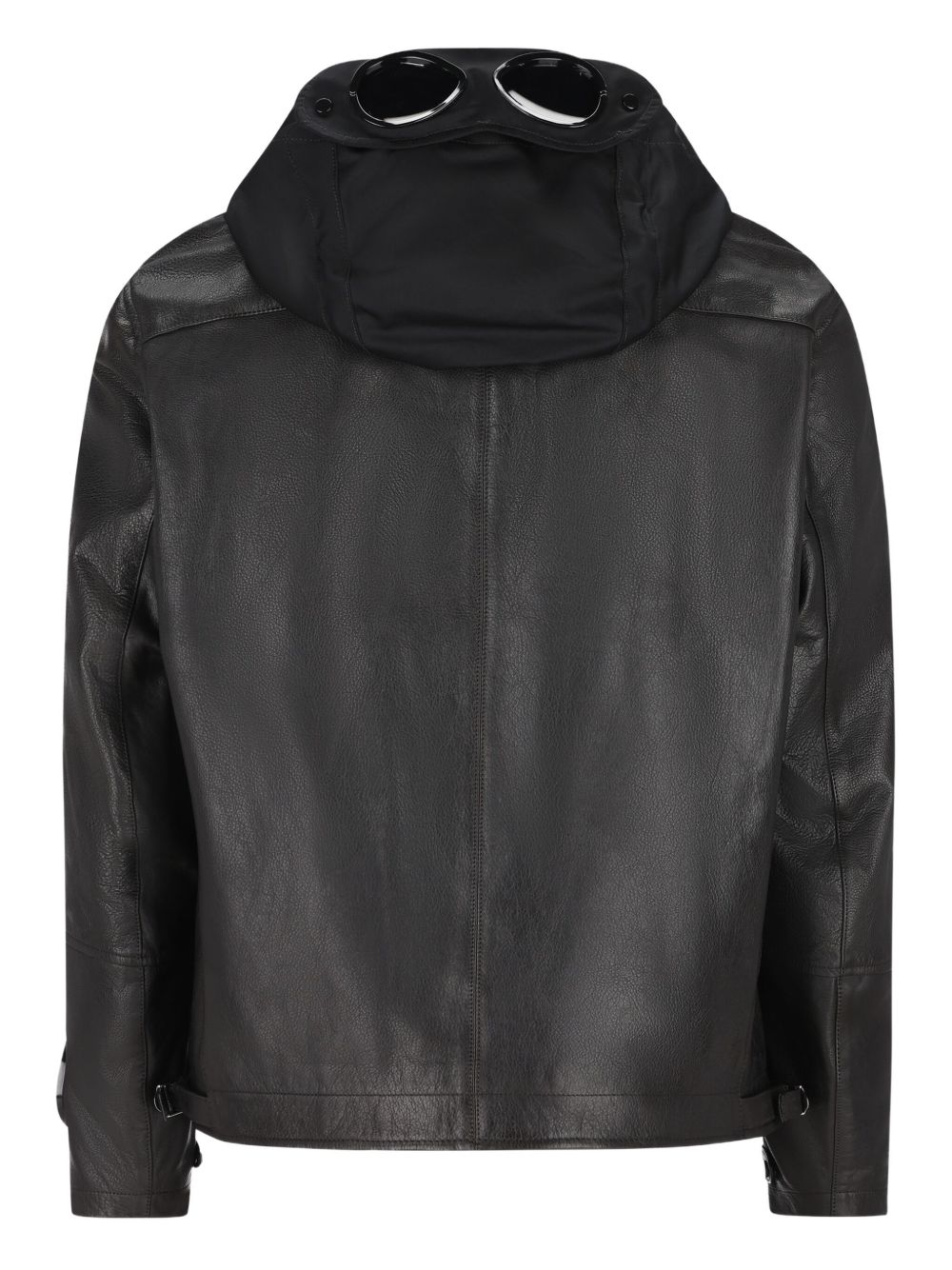 goggle-detail leather jacket