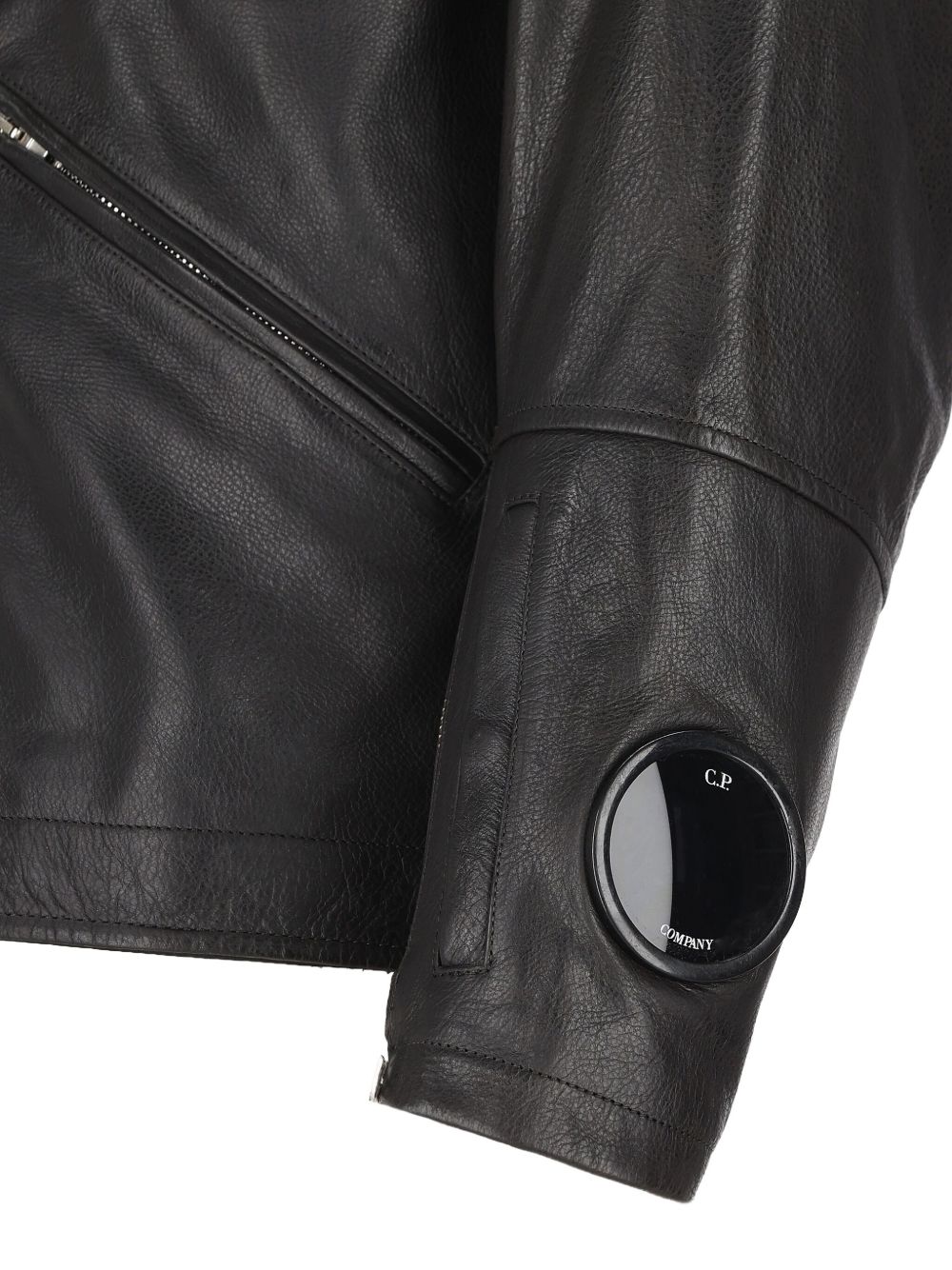 goggle-detail leather jacket