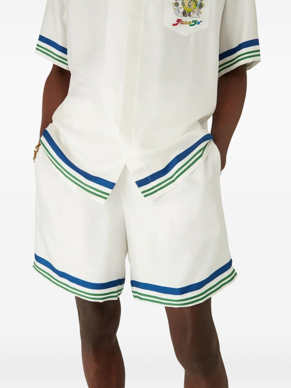 motif-embroidered striped shorts
