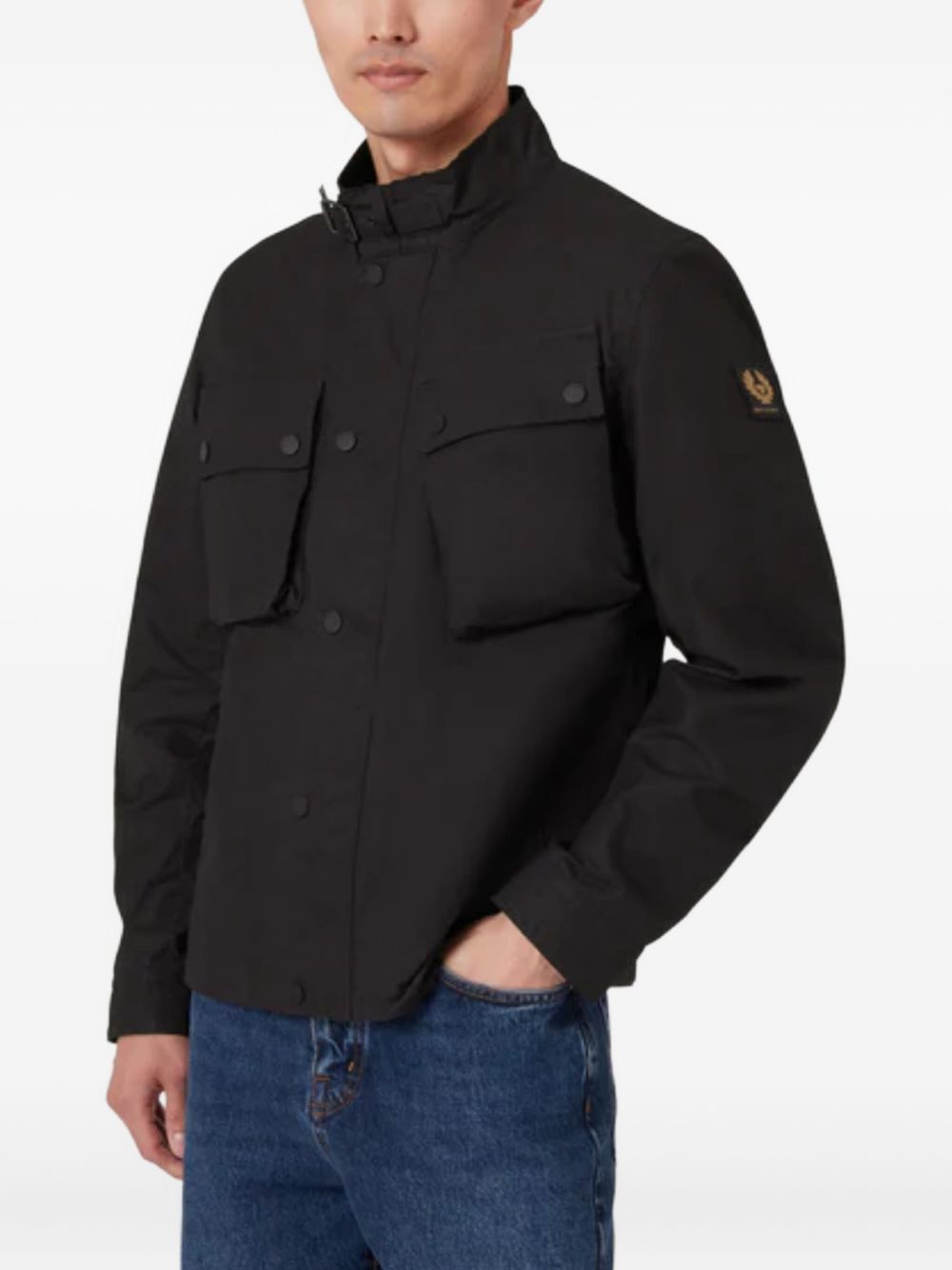 button-fastening flap-pocket jacket