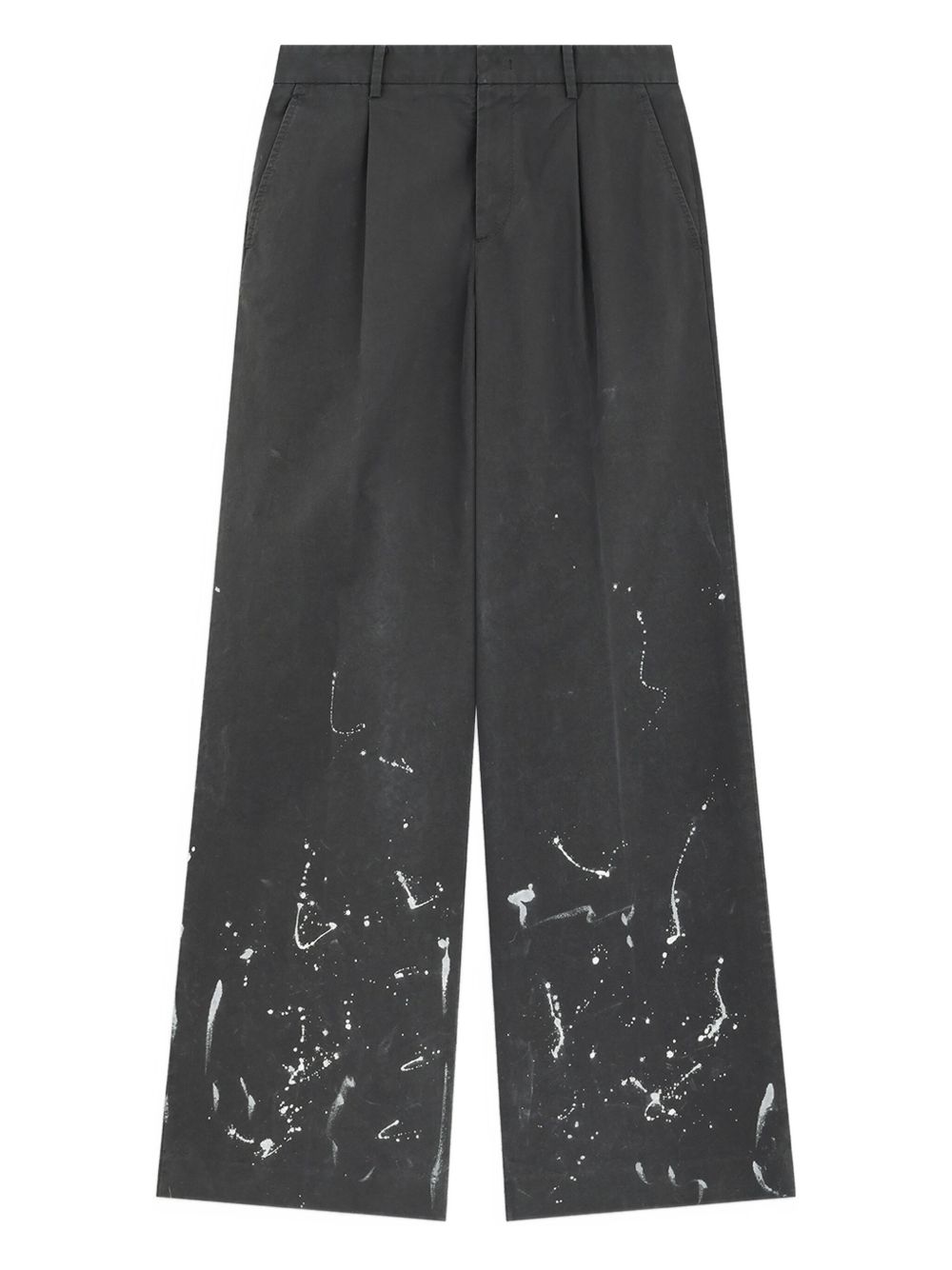 pleated paint-splatter trousers