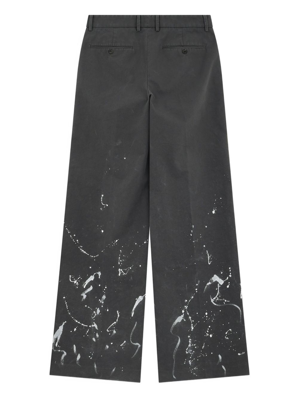 pleated paint-splatter trousers