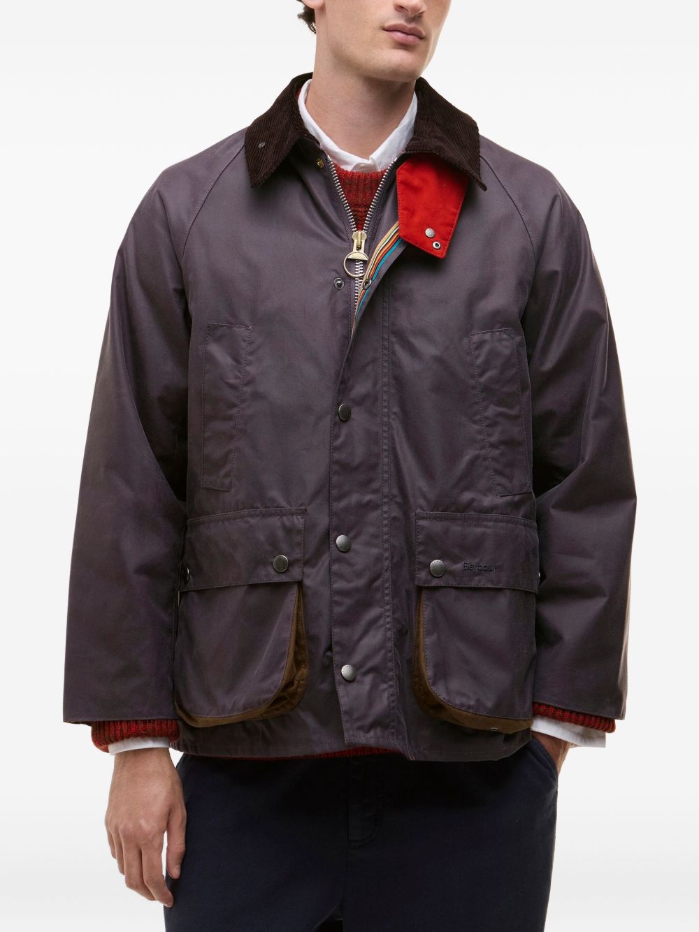 corduroy-collar pocketed jacket