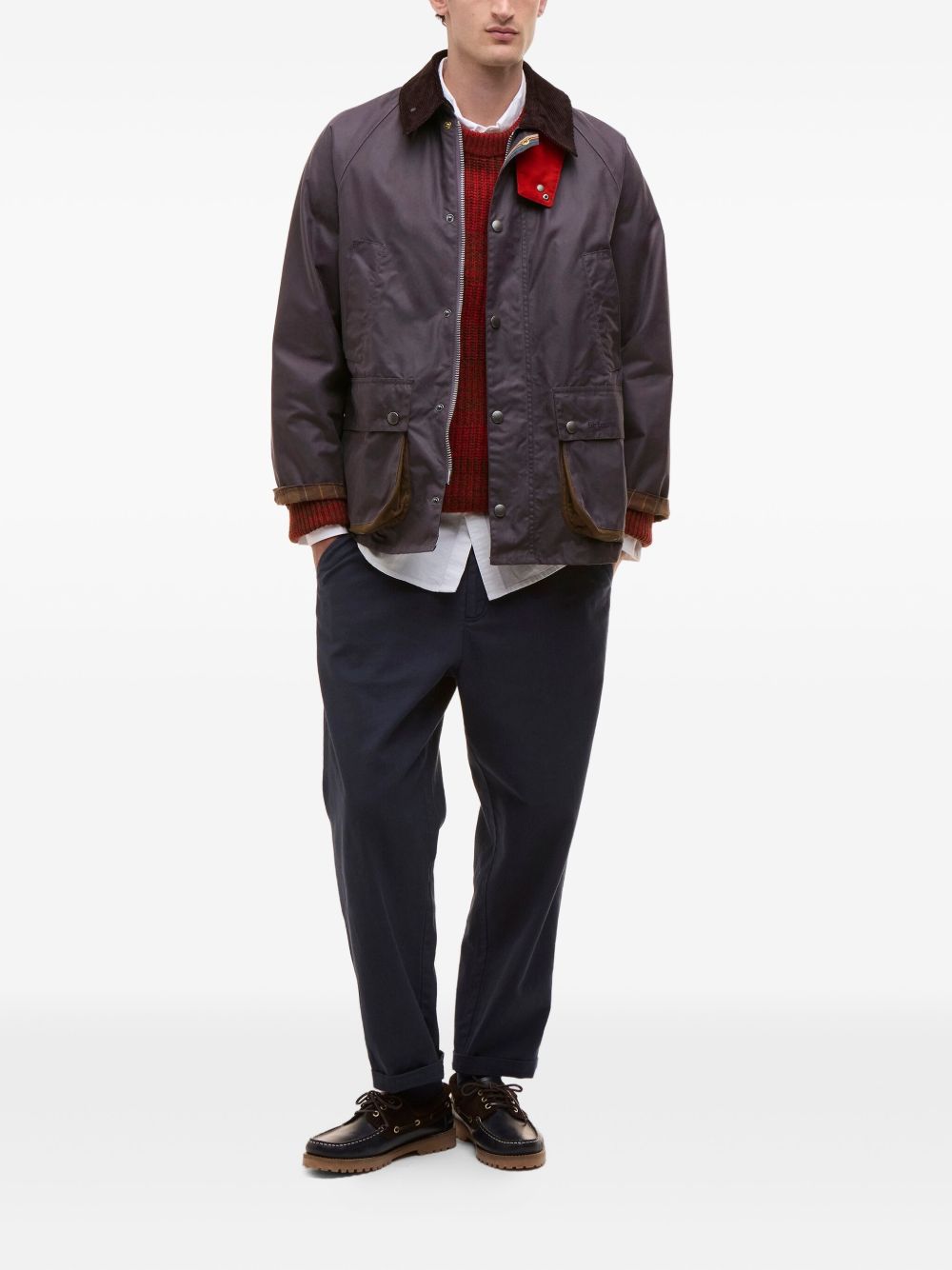 corduroy-collar pocketed jacket