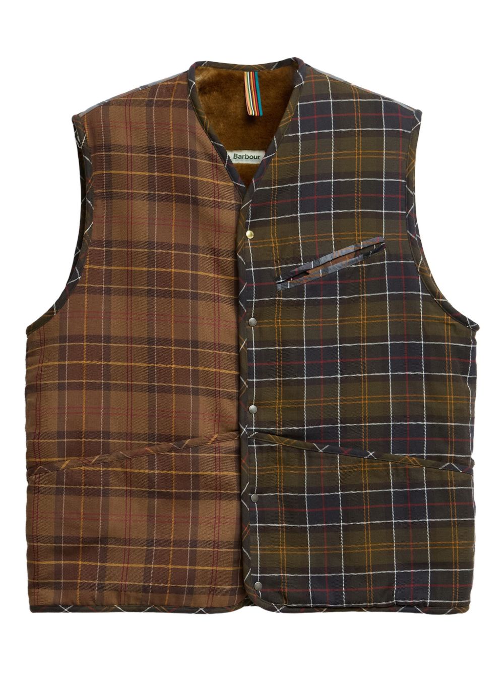 mixed-tartan pocketed gilet