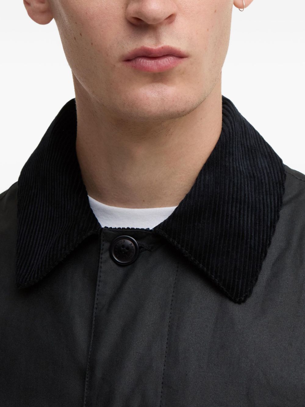 corduroy-collar cotton single-breasted coat