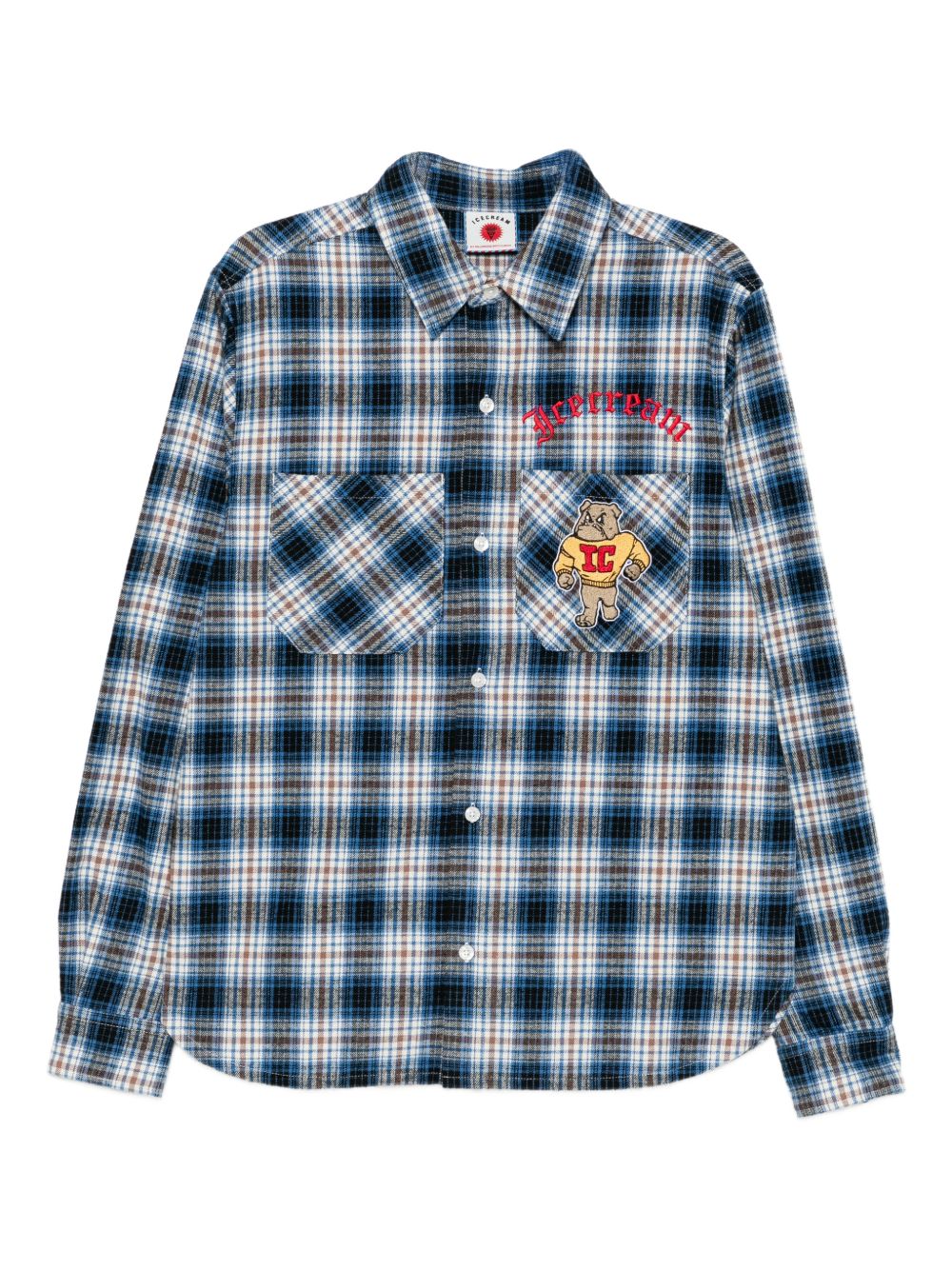 mascot-embroidered checked shirt