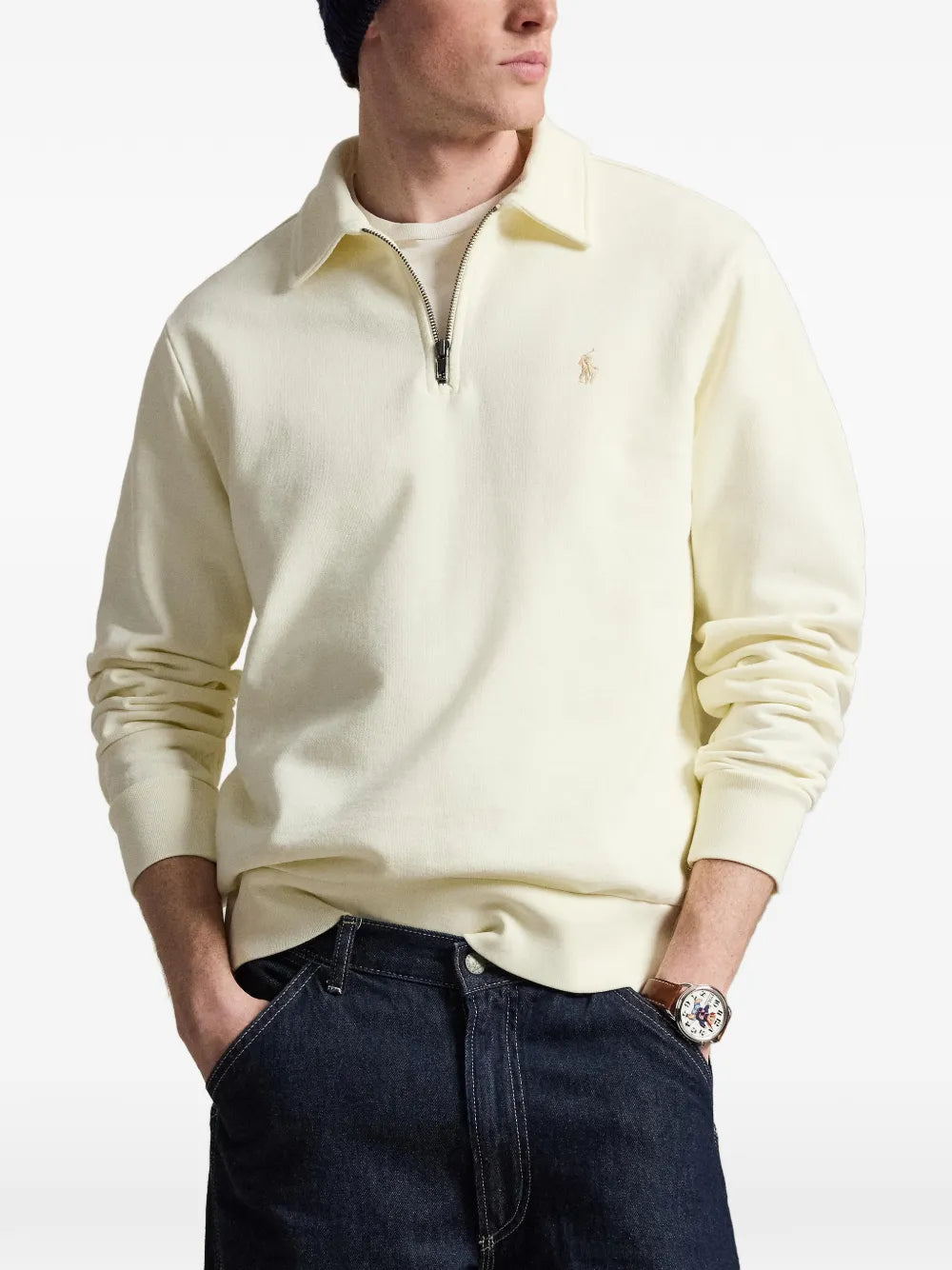 quarter-zip logo-embroidered polo shirt