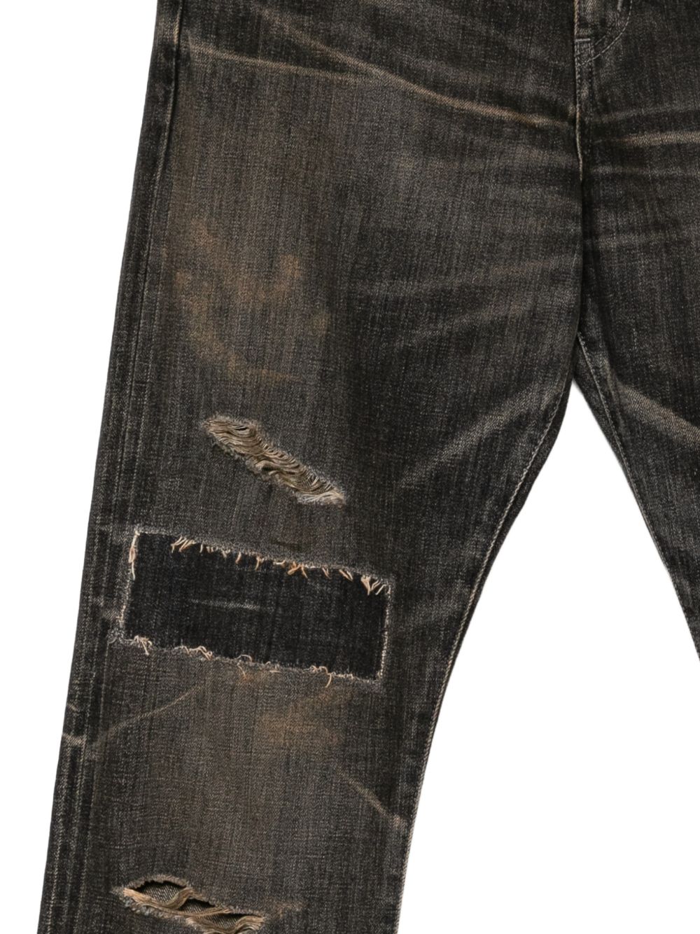 distressed patch trousers