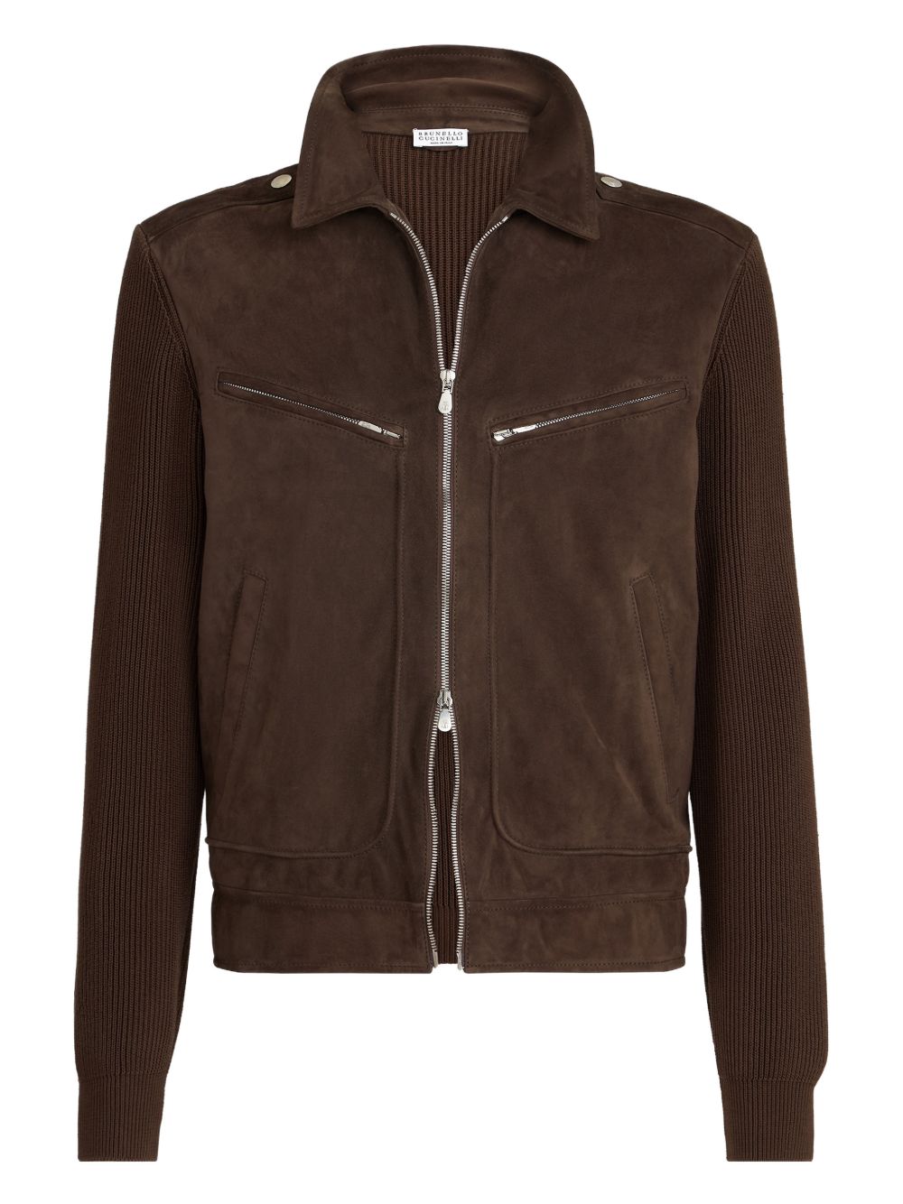 ribbed-knit suede jacket