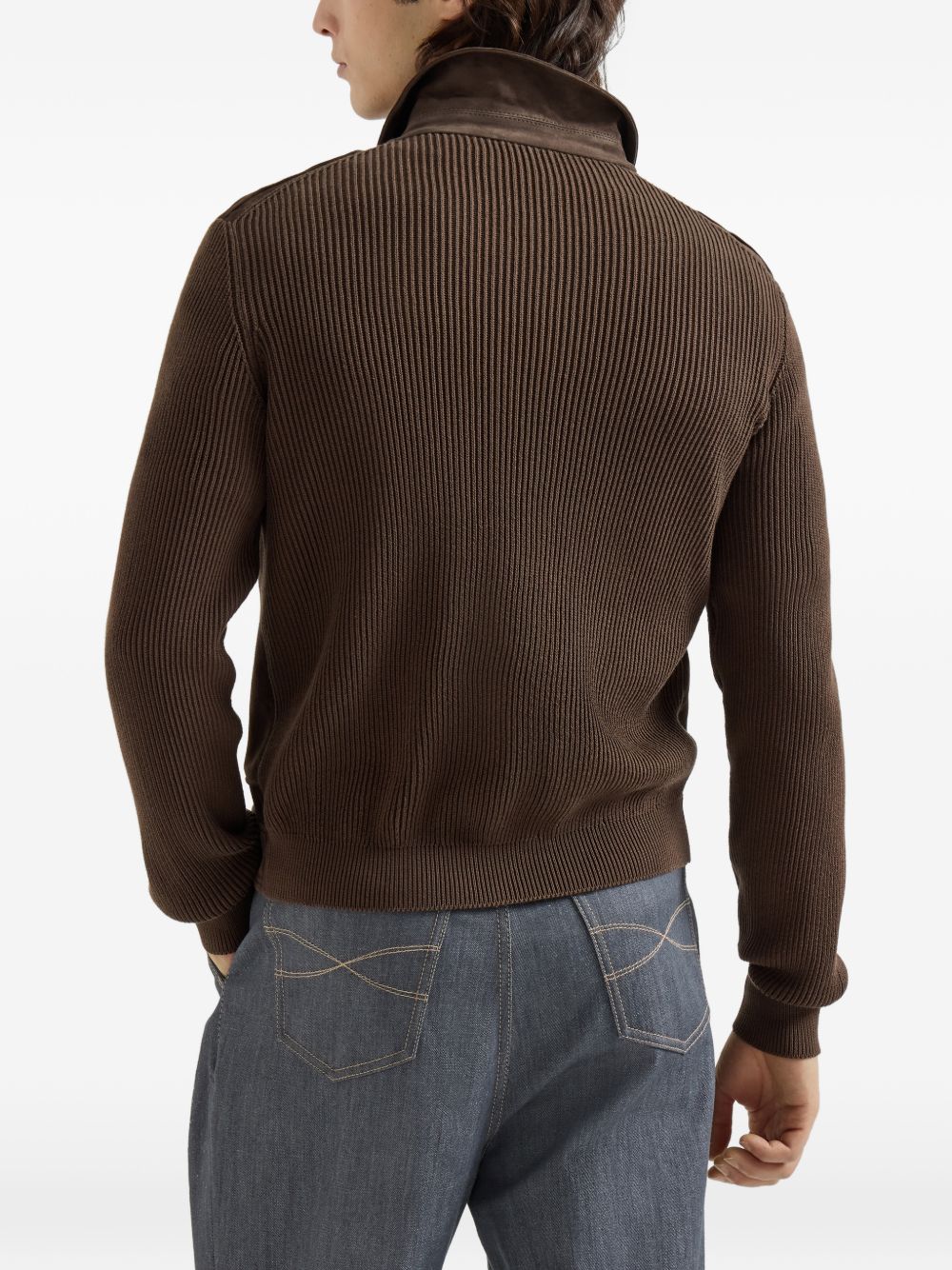 ribbed-knit suede jacket