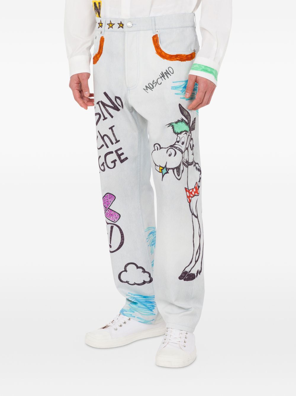 cartoon-print cotton trousers