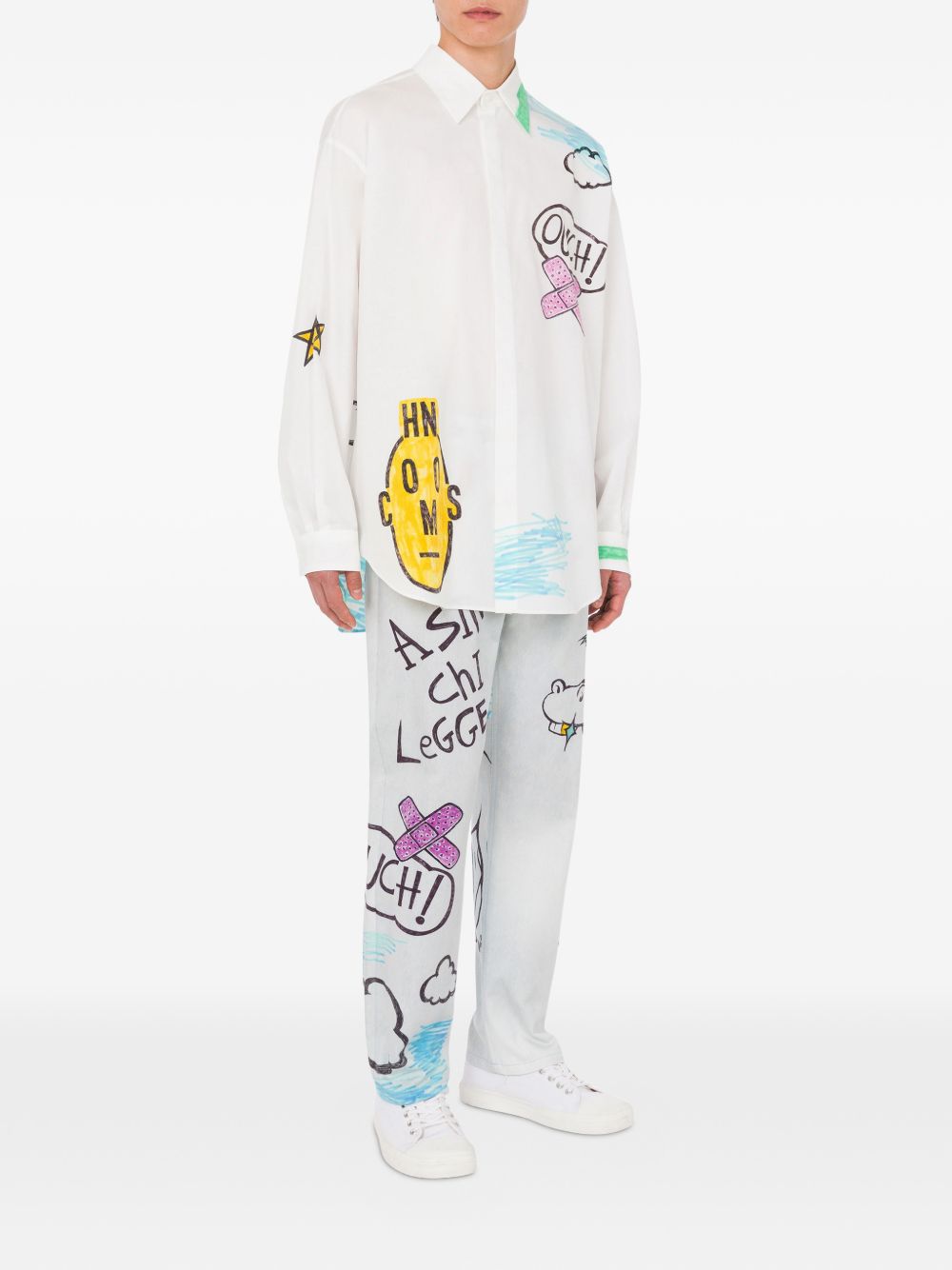 cartoon-print cotton trousers